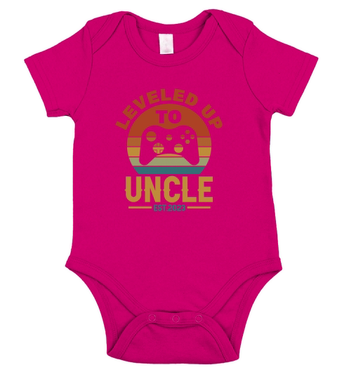 Leveled Up To Uncle Est 2023 Retro Vintage Short Sleeve Baby One-Piece