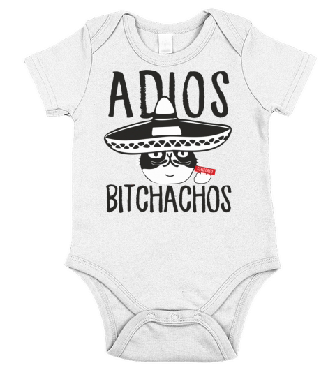 Mexican Cat Sombrero Adios Bitchachos Funny Cinco Short Sleeve Baby One-Piece