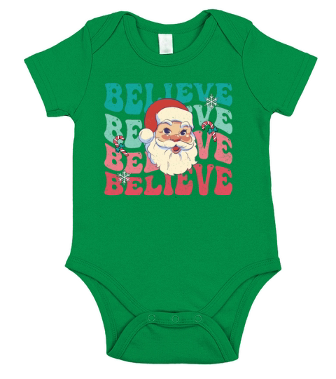 Merry Christmas Retro Believe Santa Claus Vintage Christmas Short Sleeve Baby One-Piece