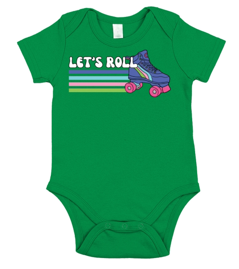 Retro Vintage Lets Roll Roller Skating Skater Short Sleeve Baby One-Piece