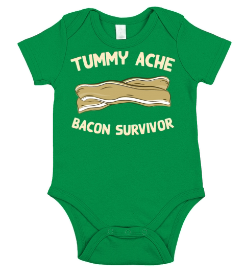 Tummy Ache Bacon Survivor Funny Favorite Food Short Sleeve Baby One-Piece