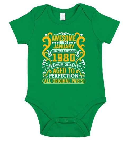 Vintage Awesome Since January 1980 Birthday Short Sleeve Baby One-Piece