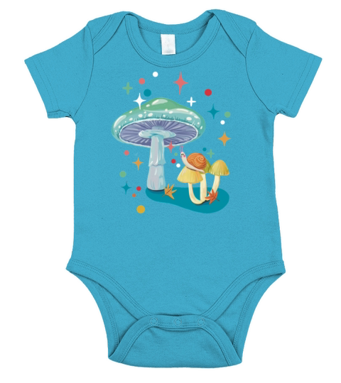 Vintage cozy green mushroom and snail Short Sleeve Baby One-Piece