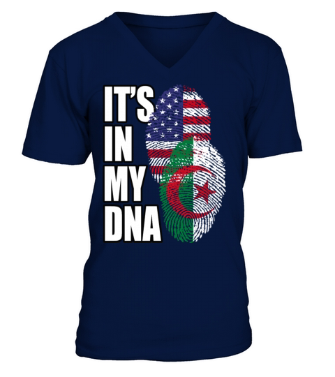 Algerian And American Mix Heritage DNA Flag V-Neck T-shirt