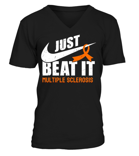 Beat Multiple Sclerosis Awareness Orange Ribbon V-Neck T-shirt