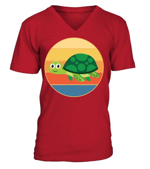 Cute Turtle Vintage Retro Sunset Marine Animal V-Neck T-shirt