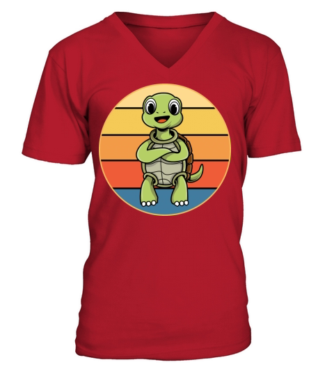 Cute Turtle Vintage Retro Sunset Marine Animal V-Neck T-shirt