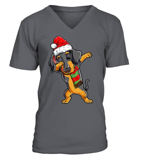 Dabbing Dachshund Santa Christmas Gifts Kids Boys V-Neck T-shirt