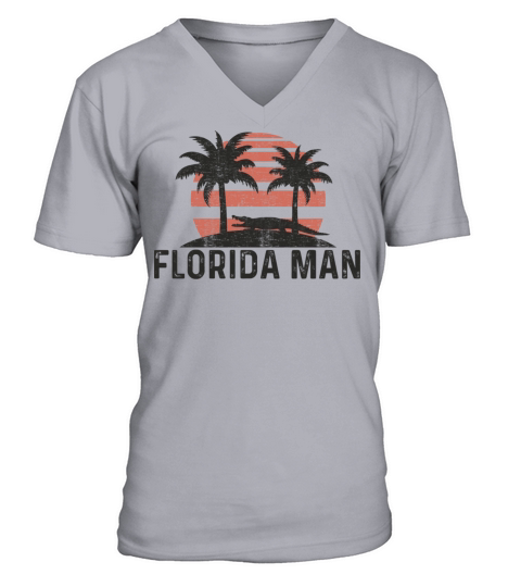 Florida Man State Funny Meme Vintage Palm Trees an V-Neck T-shirt