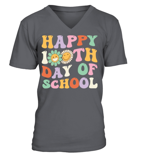 Happy 100th Day Of School Retro Groovy Students V-Neck T-shirt