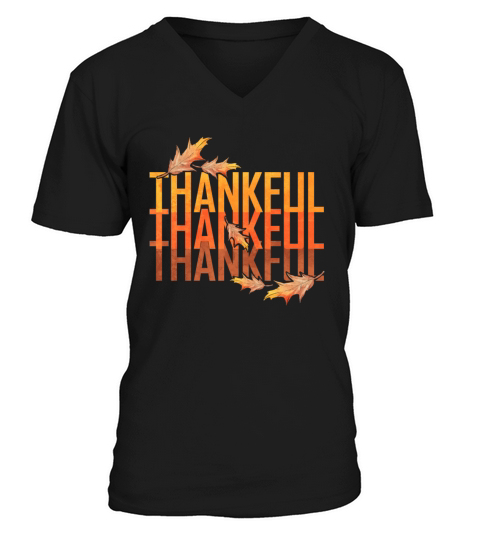 Vintage Brown Leaves Thankful Logo For V-Neck T-shirt