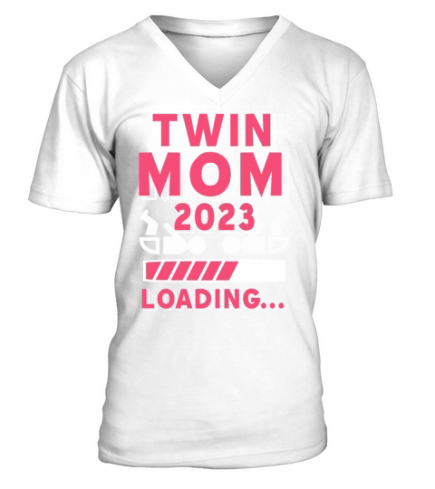 Womens Twin Mama Twin Mom to Be Pregnancy V-Neck T-shirt