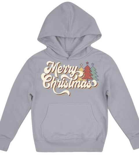 Retro Vintage 70s Merry Christmas Trees Typography Kids Hoodie