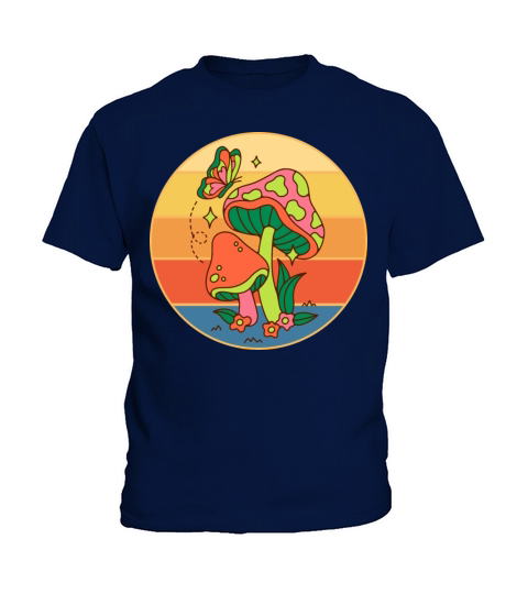 Cute Butterfly On A Mushroom Retro Sunset Vintage Kids T-Shirt