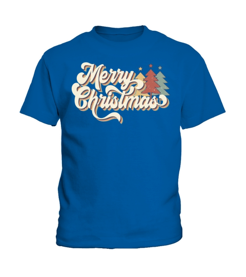 Retro Vintage 70s Merry Christmas Trees Typography Kids T-Shirt