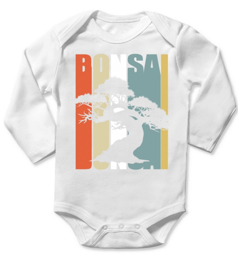 Bonsai Tree Vintage Retro Colorful Japanese Garden Long Sleeve Baby One-Piece
