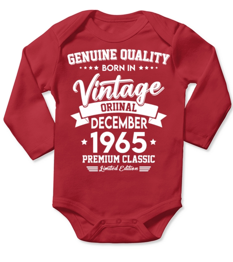 Born In December 1965 Original Vintage Long Sleeve Baby One-Piece