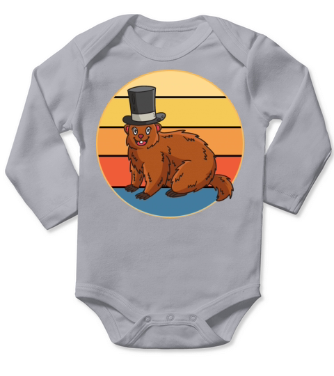 Cute Groundhog Retro Sunset Vintage Animal Lover Long Sleeve Baby One-Piece