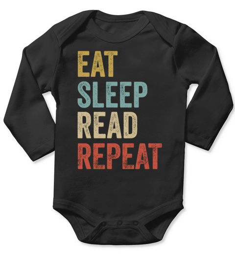 Eat Sleep Read Repeat Book Reader Long Sleeve Baby One-Piece