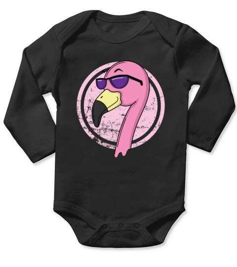 Flamingo with sunglasses Long Sleeve Baby One-Piece
