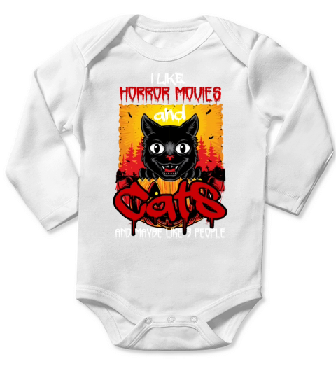 Funny Quote Cat Horror Movies Cute Halloween Long Sleeve Baby One-Piece
