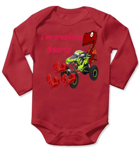 kids i crush hearts truck boys valentines day Long Sleeve Baby One-Piece