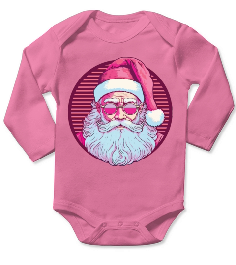 Merry Christmas Retro vintage pink santa claus Long Sleeve Baby One-Piece