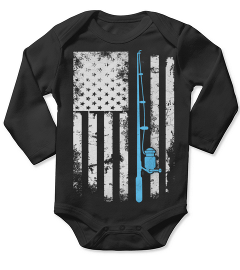 Vintage American Flag Fishing Rod For Fishing Long Sleeve Baby One-Piece