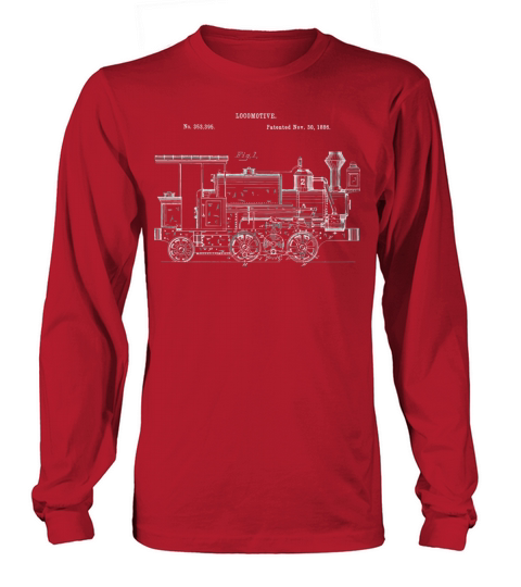 Vintage Train 1886 Locomotive Blueprint Long sleeved Unisex