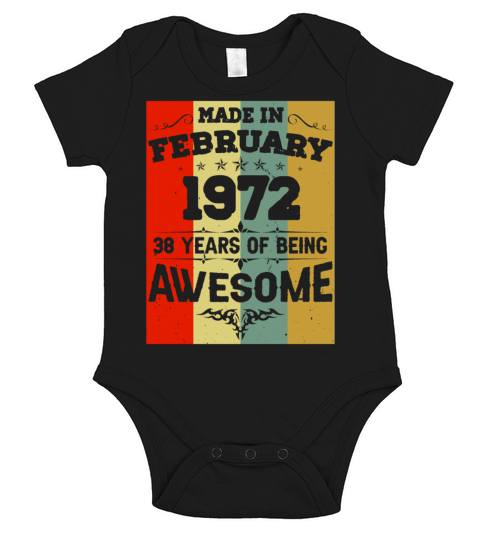 February 1972 Vintage Birthday Present Short Sleeve Baby One-Piece