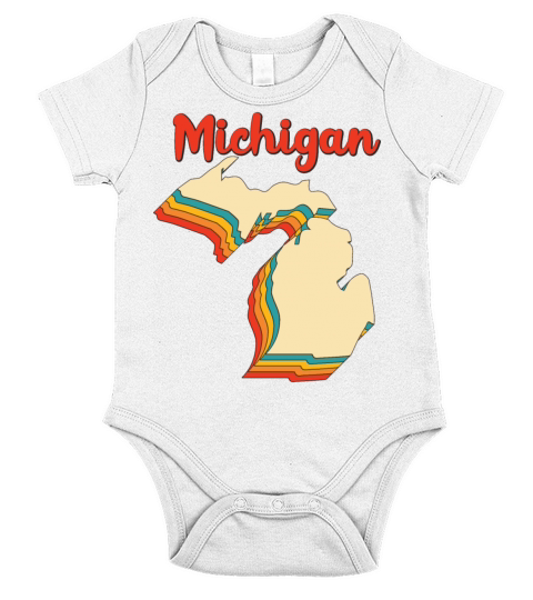 Michigan Map Outline Vintage Retro Mi Lake Home Short Sleeve Baby One-Piece