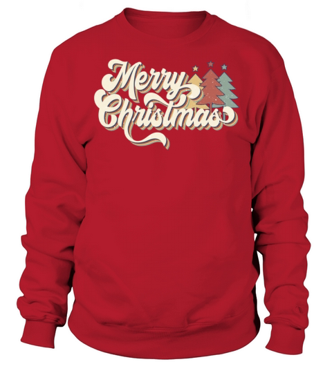 Retro Vintage 70s Merry Christmas Trees Typography Sweatshirt Unisex