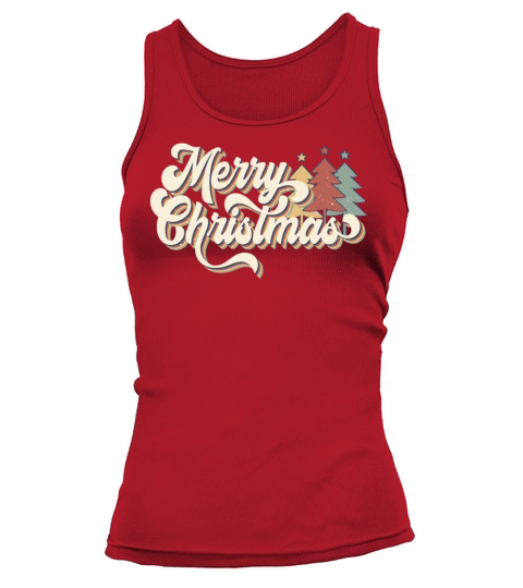 Retro Vintage 70s Merry Christmas Trees Typography Tank top Woman