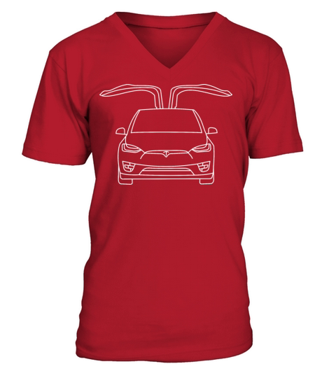 Auto - Open wings on Tesla model X sports car V-Neck T-shirt