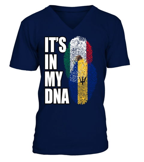 Barbadian And Mexican Mix Heritage DNA Flag V-Neck T-shirt