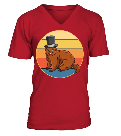 Cute Groundhog Retro Sunset Vintage Animal Lover V-Neck T-shirt