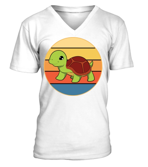 Cute Turtle Vintage Retro Sunset Marine Animal V-Neck T-shirt