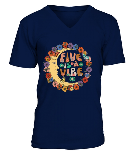 Groovy Five is a Vibe 5th Birthday Crescent Moon V-Neck T-shirt