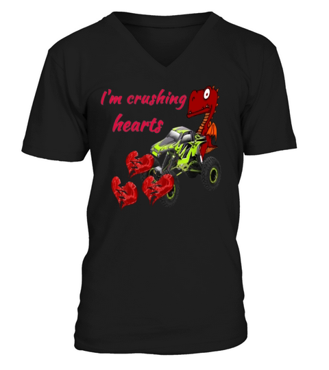 kids i crush hearts truck boys valentines day V-Neck T-shirt