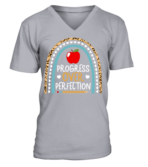 Progress Over Perfection Leopard Inspirational V-Neck T-shirt