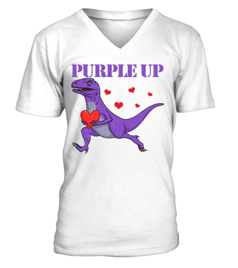 Purple Up Raptor Military Child Month Dinosaur V-Neck T-shirt