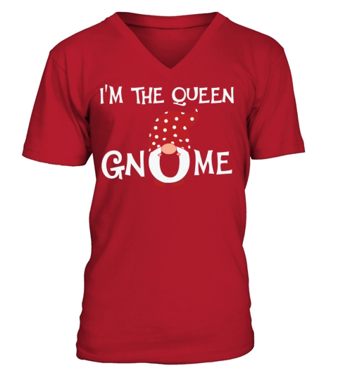 Queen Gnome Christmas Matching Family V-Neck T-shirt