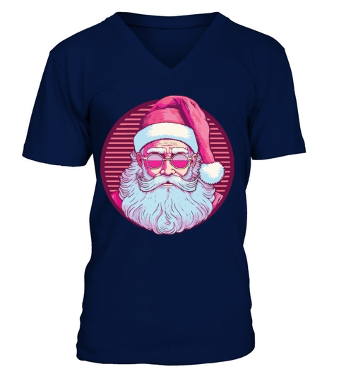 Merry Christmas Retro vintage pink santa claus V-Neck T-shirt
