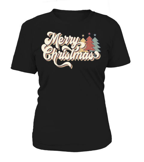 Retro Vintage 70s Merry Christmas Trees Typography Women's T-Shirt