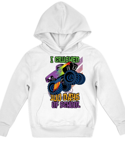 Crushed Days Of School 100th Day 100 Monster Truck Kids Hoodie