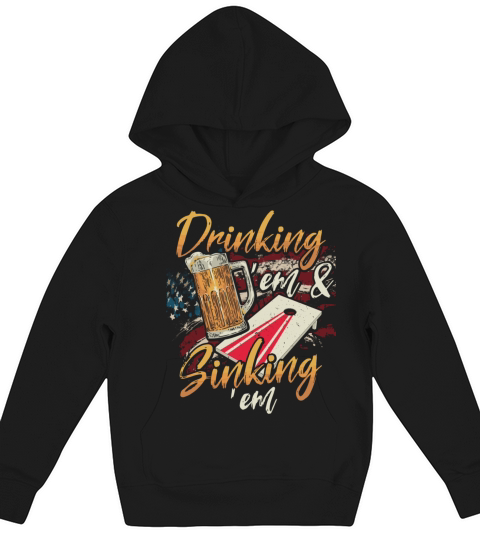 Drinking Sinking Em 4th of July Cornhole Player Kids Hoodie