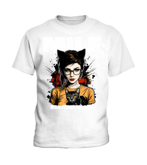 MILF Man I love Felines Funny Cat Cute Anime Girl Kids T-Shirt