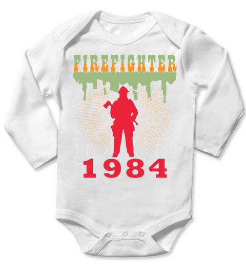 1984 vintage fireman birthday firefighter Long Sleeve Baby One-Piece