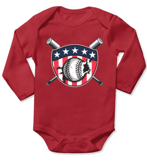 Baseball Player Badge American Flag Team Long Sleeve Baby One-Piece