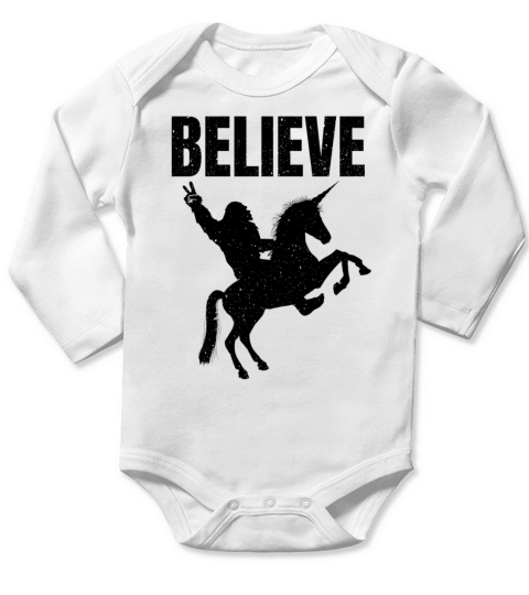 Bigfoot Riding A Unicorn Long Sleeve Baby One-Piece